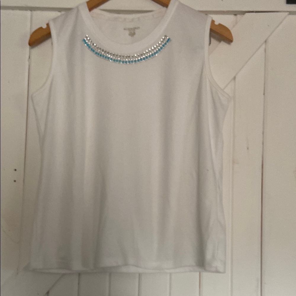 Allison Daley Women’s PM Petite Medium White Sleeveless Top Embellishments NWOT